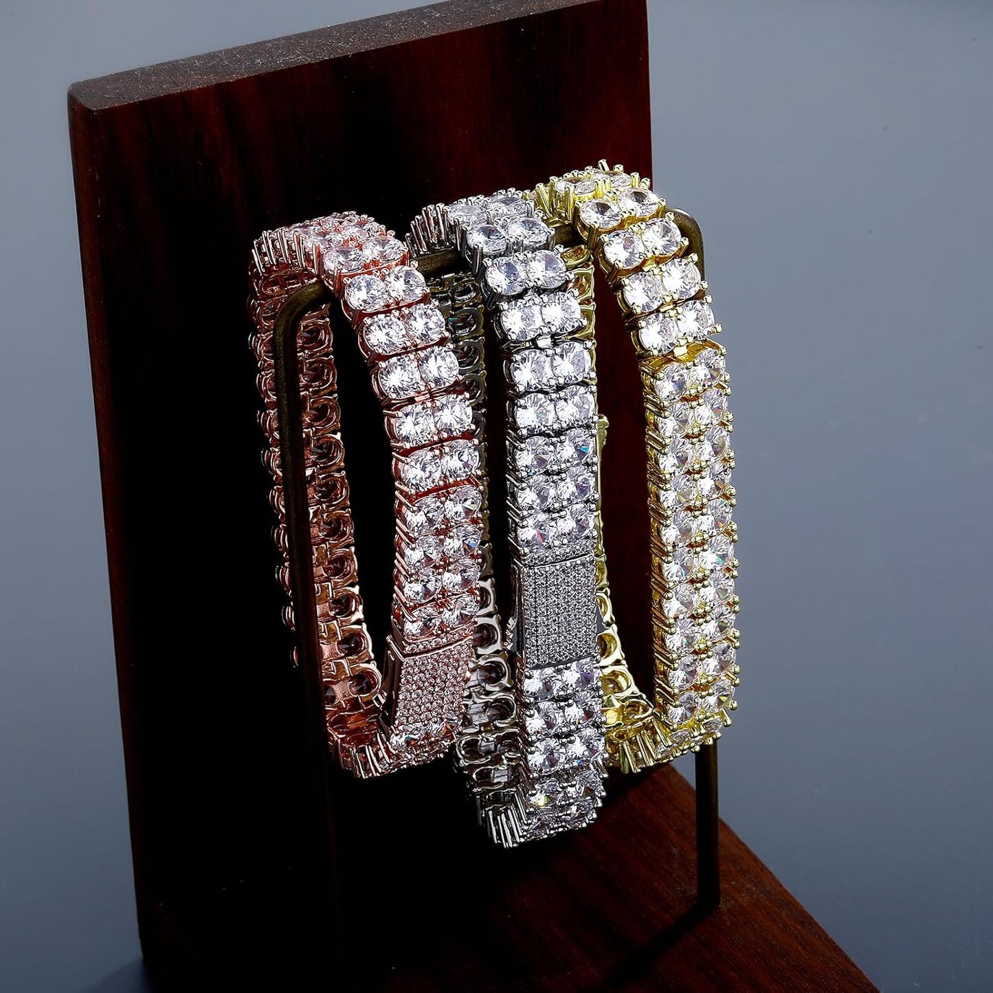 2-Row Tennis Bracelet for Men & Women, 14K Gold Plated Brass, Iced-Out Cubic Zirconia Chain, Unisex Hip-Hop Style