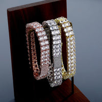 2-Row Tennis Bracelet for Men & Women, 14K Gold Plated Brass, Iced-Out Cubic Zirconia Chain, Unisex Hip-Hop Style